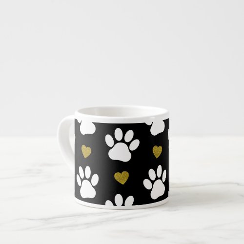 Pattern Of Paws Dog Paws White Paws Gold Hearts Espresso Cup