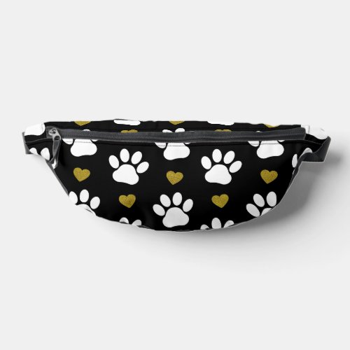 Pattern Of Paws Dog Paws White Paws Gold Hearts Fanny Pack