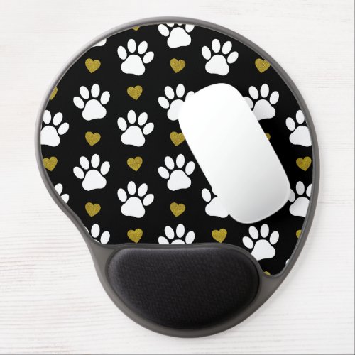 Pattern Of Paws Dog Paws White Paws Gold Hearts Gel Mouse Pad
