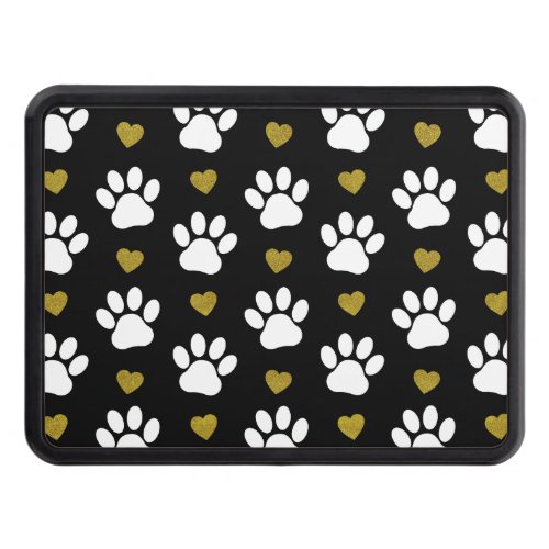 Pattern Of Paws Dog Paws White Paws Gold Hearts Hitch Cover