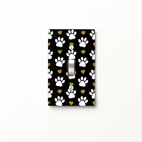 Pattern Of Paws Dog Paws White Paws Gold Hearts Light Switch Cover