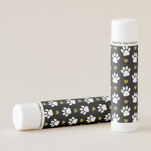 Pattern Of Paws Dog Paws White Paws Gold Hearts Lip Balm