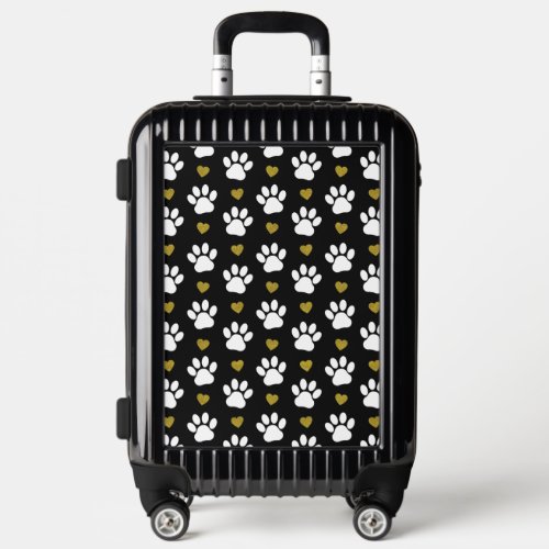 Pattern Of Paws Dog Paws White Paws Gold Hearts Luggage