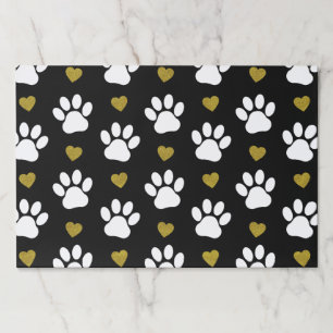 Pattern Of Paws, Dog Paws, White Paws, Gold Hearts Paper Pad