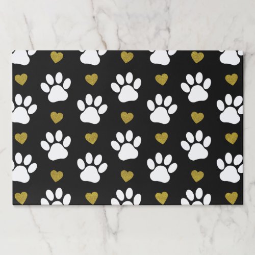 Pattern Of Paws Dog Paws White Paws Gold Hearts Paper Pad