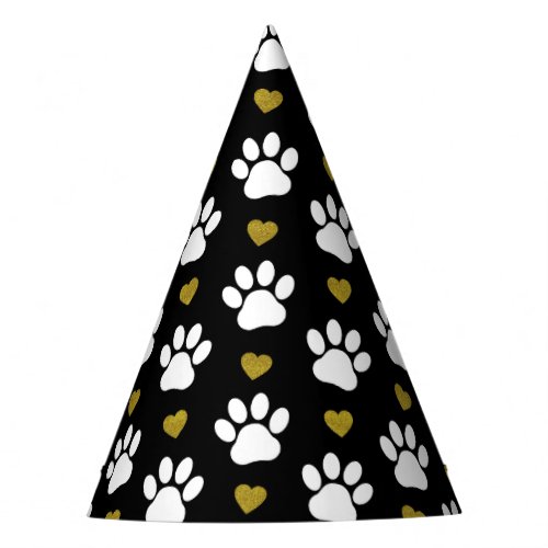 Pattern Of Paws Dog Paws White Paws Gold Hearts Party Hat