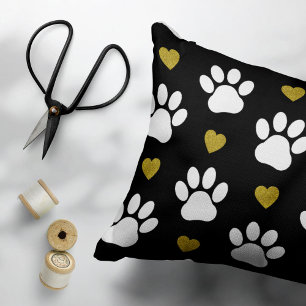 Pattern Of Paws, Dog Paws, White Paws, Gold Hearts Pet Bed