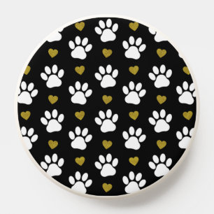 Pattern Of Paws, Dog Paws, White Paws, Gold Hearts PopSocket