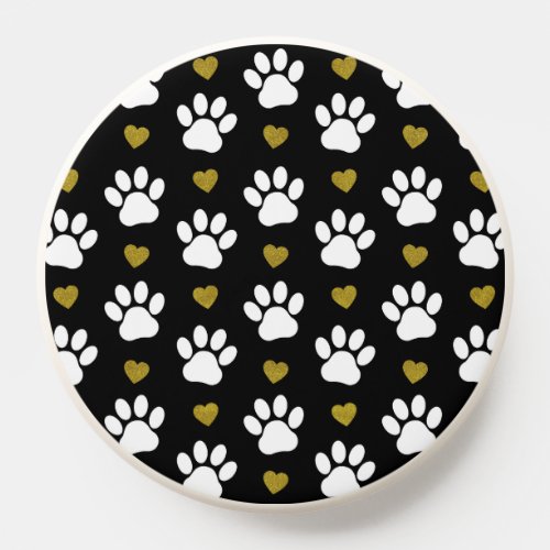 Pattern Of Paws Dog Paws White Paws Gold Hearts PopSocket