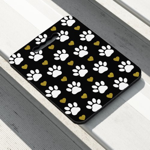 Pattern Of Paws Dog Paws White Paws Gold Hearts Seat Cushion