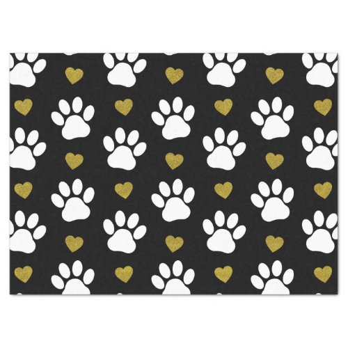 Pattern Of Paws Dog Paws White Paws Gold Hearts Tissue Paper