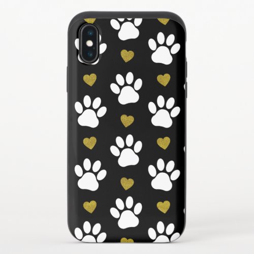 Pattern Of Paws Dog Paws White Paws Gold Hearts iPhone X Slider Case