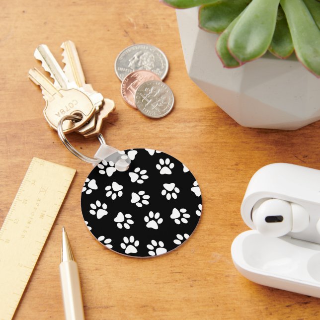 Pattern Of Paws, Dog Paws, White Paws Keychain (Desk)
