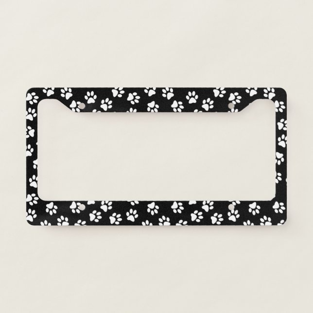 Pattern Of Paws, Dog Paws, White Paws License Plate Frame (Front)