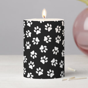 Pattern Of Paws, Dog Paws, White Paws Pillar Candle