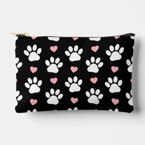 Pattern Of Paws Dog Paws White Paws Pink Hearts Accessory Pouch