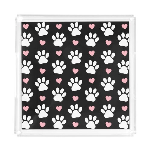 Pattern Of Paws Dog Paws White Paws Pink Hearts Acrylic Tray