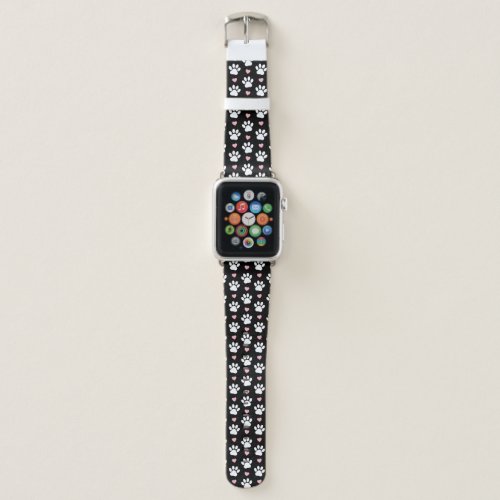 Pattern Of Paws Dog Paws White Paws Pink Hearts Apple Watch Band