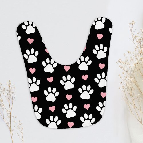 Pattern Of Paws Dog Paws White Paws Pink Hearts Baby Bib