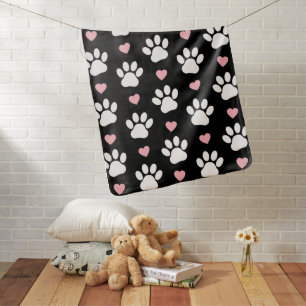 Pattern Of Paws, Dog Paws, White Paws, Pink Hearts Baby Blanket