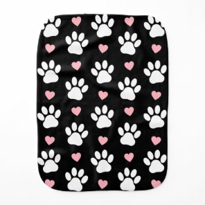Pattern Of Paws, Dog Paws, White Paws, Pink Hearts Baby Burp Cloth