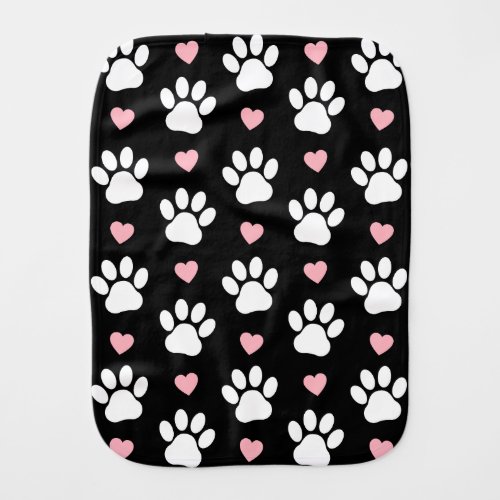 Pattern Of Paws Dog Paws White Paws Pink Hearts Baby Burp Cloth