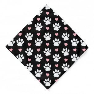 Pattern Of Paws, Dog Paws, White Paws, Pink Hearts Bandana