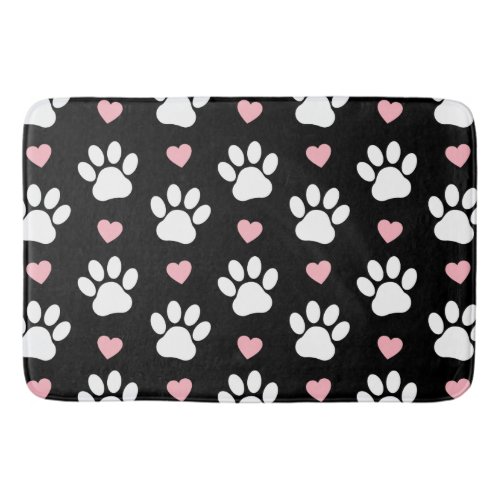 Pattern Of Paws Dog Paws White Paws Pink Hearts Bath Mat