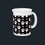 Pattern Of Paws, Dog Paws, White Paws, Pink Hearts Beverage Pitcher<br><div class="desc">Cute,  fun and adorable pattern with white paws and pink hearts. Modern and trendy gift,  perfect for the dog lover in your life.</div>