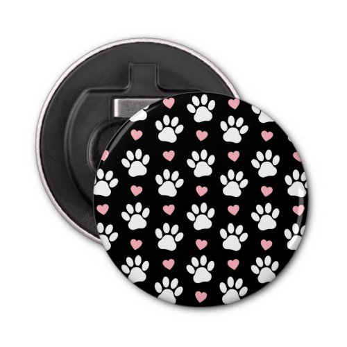 Pattern Of Paws Dog Paws White Paws Pink Hearts Bottle Opener