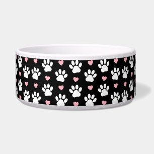 Pattern Of Paws, Dog Paws, White Paws, Pink Hearts Bowl