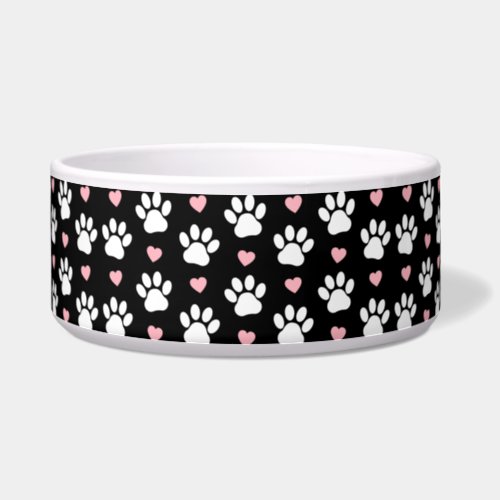 Pattern Of Paws Dog Paws White Paws Pink Hearts Bowl