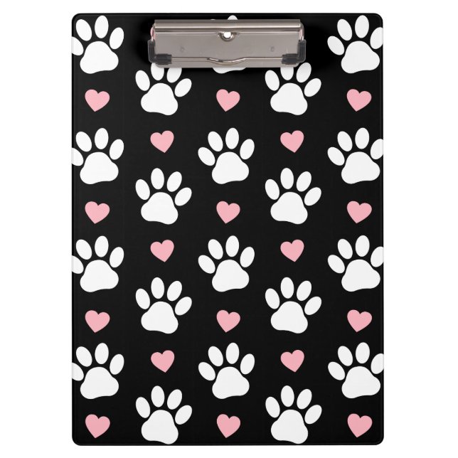 Pattern Of Paws, Dog Paws, White Paws, Pink Hearts Clipboard (Front)