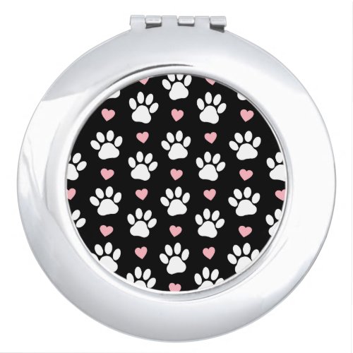 Pattern Of Paws Dog Paws White Paws Pink Hearts Compact Mirror