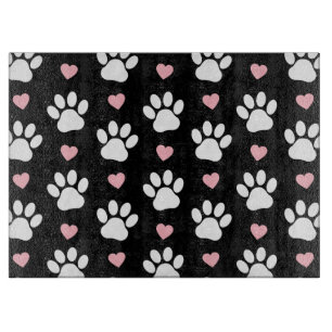 Pattern Of Paws, Dog Paws, White Paws, Pink Hearts Cutting Board