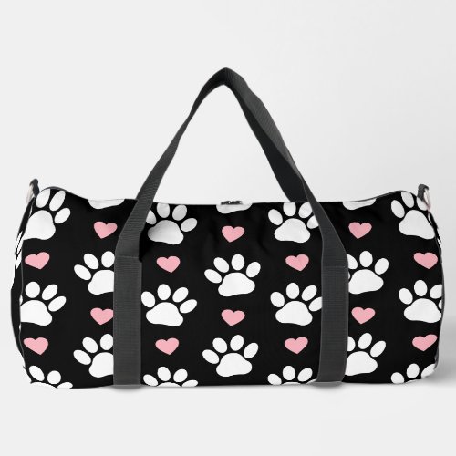 Pattern Of Paws Dog Paws White Paws Pink Hearts Duffle Bag