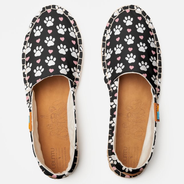 Pattern Of Paws, Dog Paws, White Paws, Pink Hearts Espadrilles (Front)