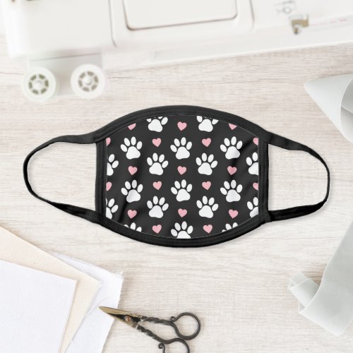 Pattern Of Paws Dog Paws White Paws Pink Hearts Face Mask