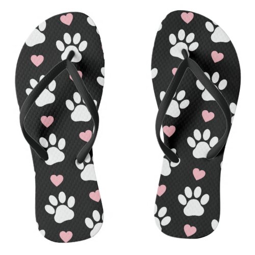 Pattern Of Paws Dog Paws White Paws Pink Hearts Flip Flops