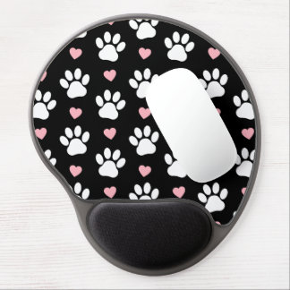 Pattern Of Paws, Dog Paws, White Paws, Pink Hearts Gel Mouse Pad