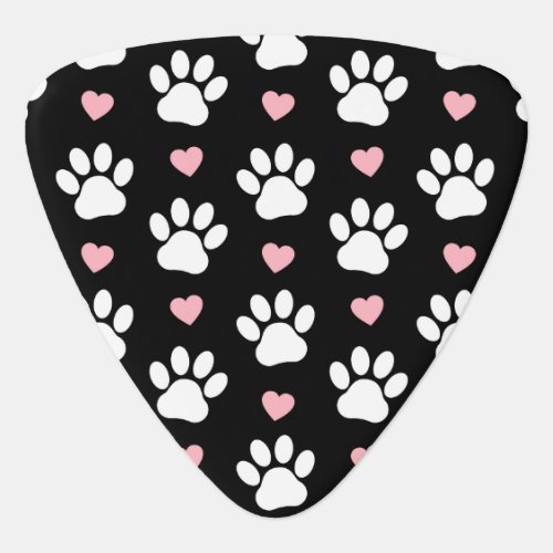 Pattern Of Paws Dog Paws White Paws Pink Hearts Guitar Pick