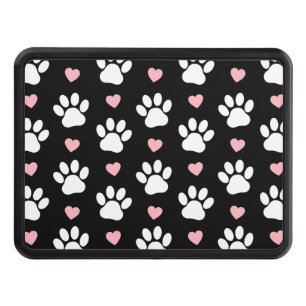 Pattern Of Paws, Dog Paws, White Paws, Pink Hearts Hitch Cover