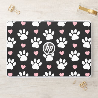 Pattern Of Paws, Dog Paws, White Paws, Pink Hearts HP Laptop Skin