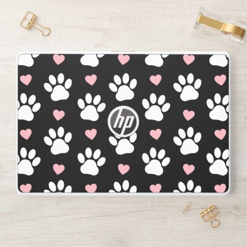 Pattern Of Paws Dog Paws White Paws Pink Hearts HP Laptop Skin