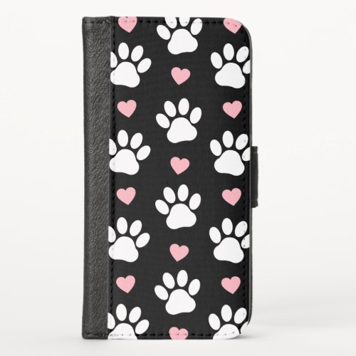 Pattern Of Paws Dog Paws White Paws Pink Hearts iPhone X Wallet Case