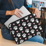 Pattern Of Paws, Dog Paws, White Paws, Pink Hearts Laptop Sleeve<br><div class="desc">Cute,  fun and adorable pattern with white paws and pink hearts. Modern and trendy gift,  perfect for the dog lover in your life.</div>