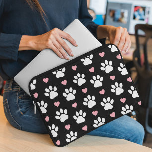 Pattern Of Paws, Dog Paws, White Paws, Pink Hearts Laptop Sleeve