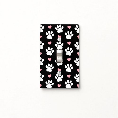 Pattern Of Paws Dog Paws White Paws Pink Hearts Light Switch Cover