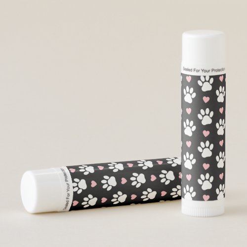 Pattern Of Paws Dog Paws White Paws Pink Hearts Lip Balm