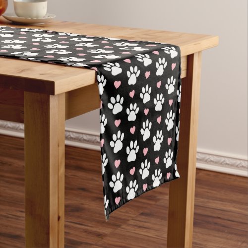 Pattern Of Paws Dog Paws White Paws Pink Hearts Medium Table Runner